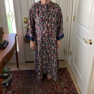 Natori Zip-up Caftan in Teal and Multicolor